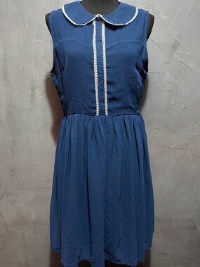 Apricity Navy Blue Babydoll Lace Collar Dress Size 10-12